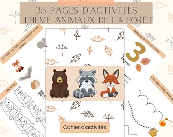 Children's activity book, educational exercises, forest animals, download print