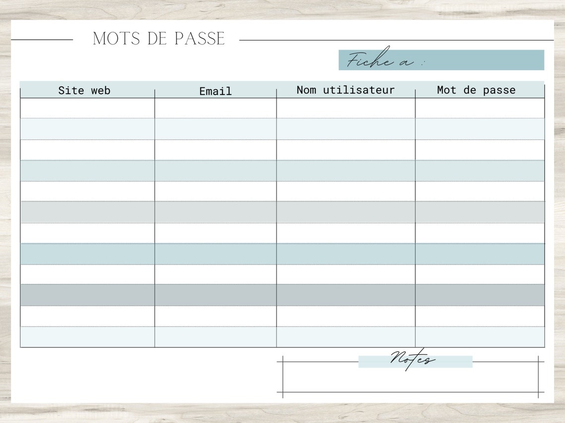 Fiche mot de passe à télécharger/imprimer organisation - Etsy.de