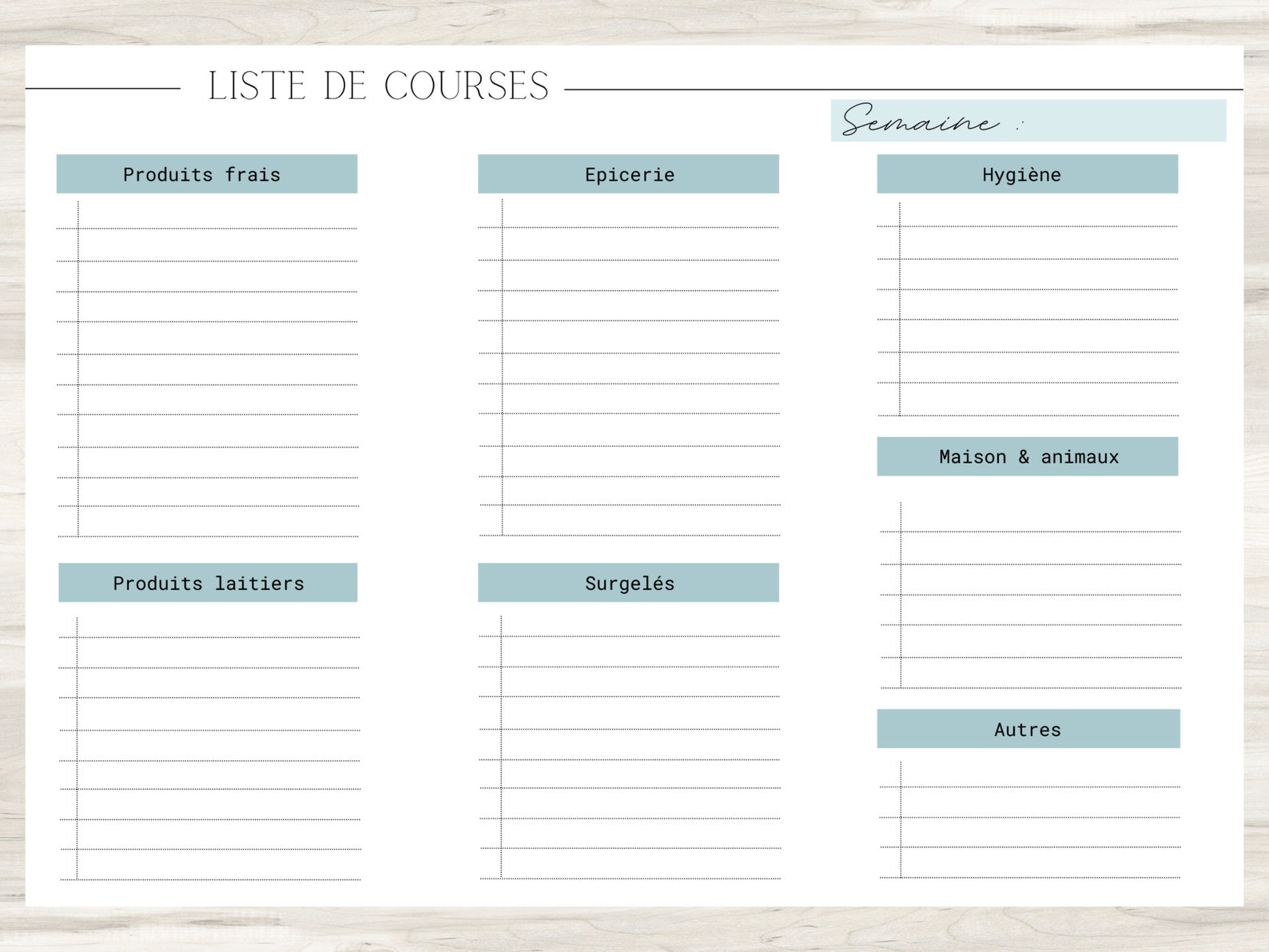 Liste de course menu de la semaine à imprimer planificateur Etsy