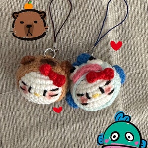 Hello Kitty\Sanrio\Hangyodon\Capybara Handmade Crochet Keychain