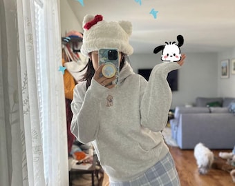Hello Kitty/Sanrio Inspired Crochet Cute White Hat/Beanie Kitten Cat Ear Hat. Handmade