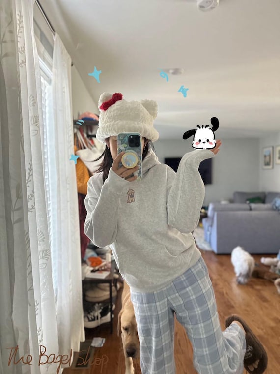 RARE Hello Kitty Sanrio handmade Nepal winter ivory ear flap hat cap braids EUC Hello Kitty Ear Flap Hat - YouTube main image 3