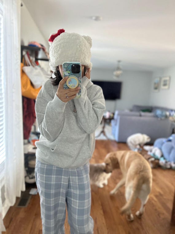 Hello Kitty/sanrio Inspired Crochet Cute White Hat/beanie  display picture 1