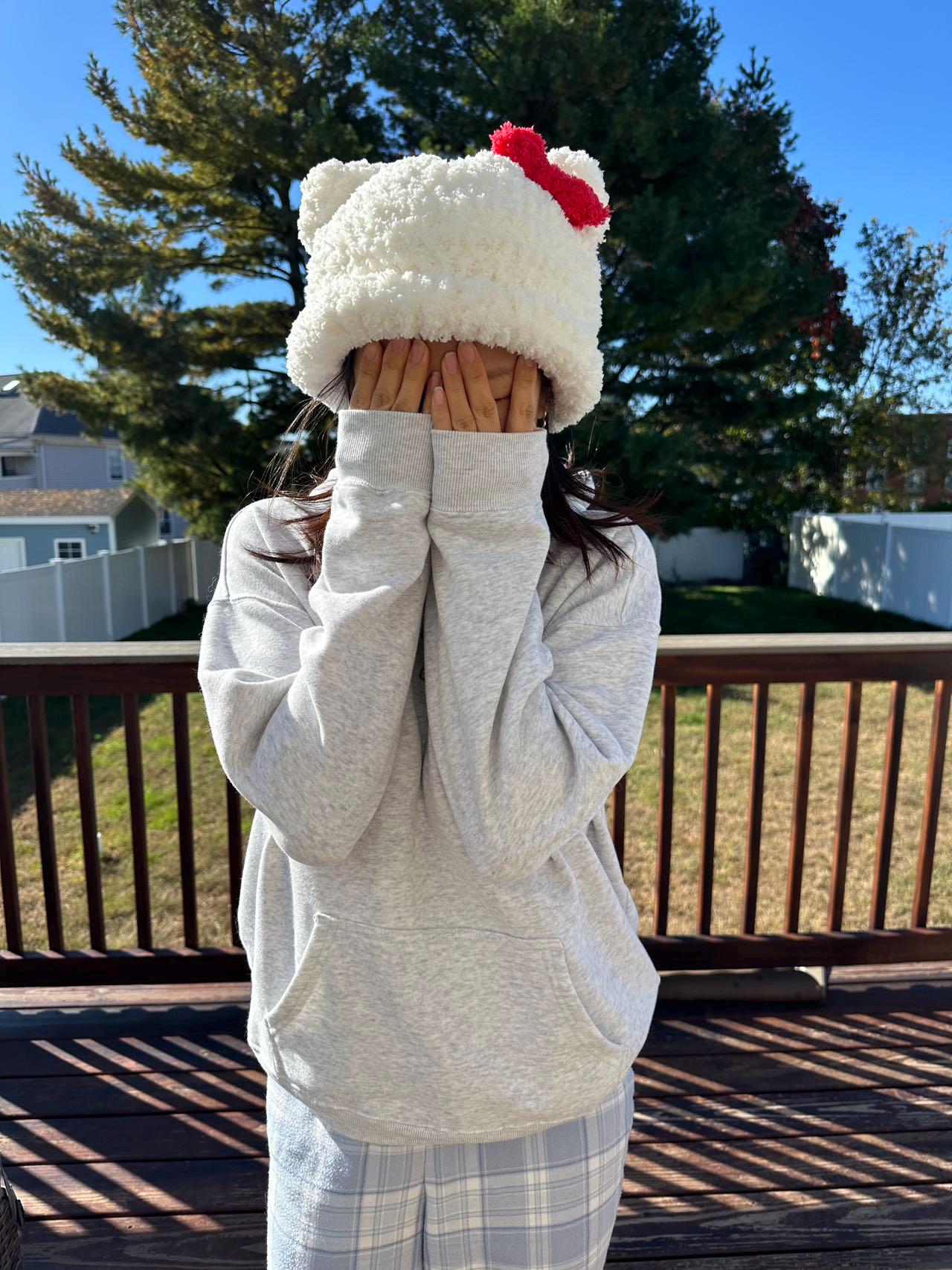 Hello Kitty/sanrio Inspired Crochet Cute White Hat/beanie Kitten
