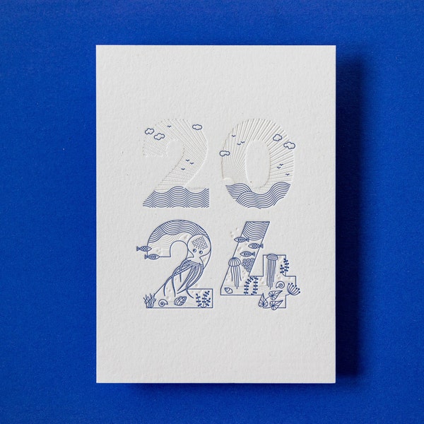 Hochwertige Letterpress Postkarte Unterwasser 2024