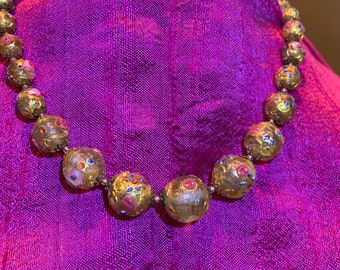 Gold Venetian Wedding Cake Glass Bead Necklace