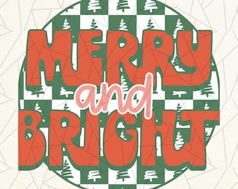 Merry and bright png - Christmas lights - Christmas design sublimation - Christmas shirt png - Retro Christmas png - Christmas tree png
