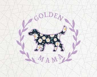 Varsity golden retriever PNG - Golden retriever mama png - Golden mom - Gift for golden retriever lover - Floral print - Dog sublimation