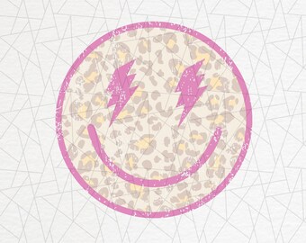 Leopard happy face PNG - Retro png - Clipart - Designs Downloads - Digital download - Design png - Vintage sublimation - Lightning bolt