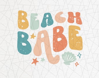 Beach babe png - Retro sublimation - Boho retro beach png - Retro summer png - Summer quote png - Kids shirt - Summer shirt - Girls summer