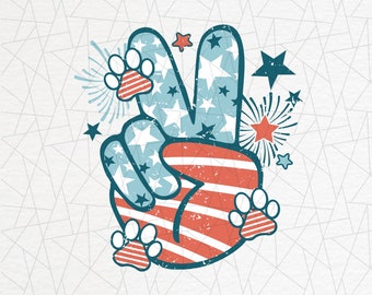 Groovy dog mom png - Groovy 4th of July png - Dog mama - Peace hand sign png - 4th of July Dog png - American flag png - Pet 4th of July png