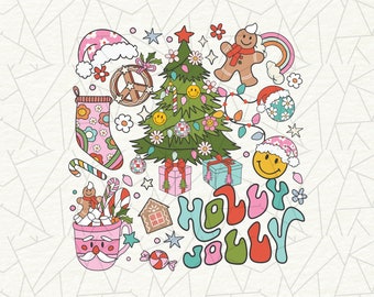 Holly jolly png - Groovy Christmas png - Christmas design sublimation - Holly jolly vibes png - Retro Christmas png - Vintage sublimation
