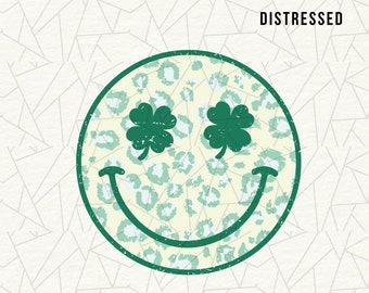 St Patrick's day sublimering - St Patrick's day png - St Patty's png - Retro - Shamrock - Leopardmönster png - Leopard glad ansikte png