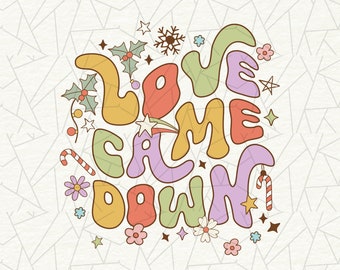 El amor retro bajó la sublimación png - Navidad cristiana png - Versículo de la Biblia png - Groovy christian png clipart - Groovy navidad png