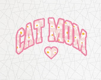 Floral print cat mom png - Cat mom png - Fur mom png - Cat lover png - Cat png - Floral print - Sublimation Design - Retro cat sublimation