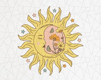 Celestial sun moon PNG - Retro png - Vintage butterfly png - Clipart -Retro sublimation - Designs Downloads - Shirt design sublimation