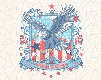 Vrijheid rotsen sublimatie png - 4 juli sublimaties - Eagle png - Retro 4 juli - Onafhankelijkheidsdag - Groovy 4 juli - Vrijheid