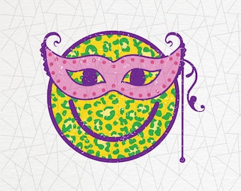 Mardi gras sublimation - Mardi gras png - Leopard happy face - Retro png - Digital download - Mardi gras sublimation - Mardi gras shirt png