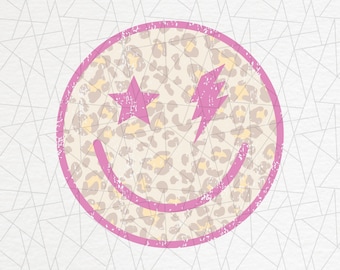 Leopard happy face PNG - Retro png  - Designs Downloads - Digital download - Retro design png - Vintage sublimation - Lightning bolt - Star