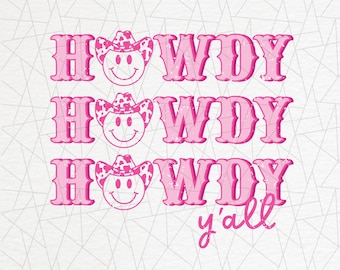Howdy y'all PNG - Cowboy happy face png - Cow print - Western png - Southern png - Designs Downloads - Retro design - Vintage sublimation