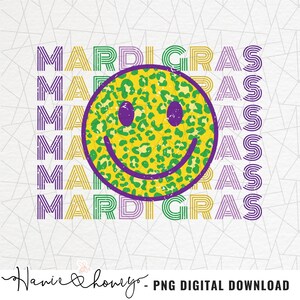 Mardi Gras Sublimation - Mardi Gras png - Leopard happy face png - Retro png - Digital download - Happy mardi gras - Mardi gras shirt png