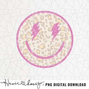 Leopard happy face PNG - Retro png - Clipart - Designs Downloads - Digital download - Design png - Vintage sublimation - Lightning bolt