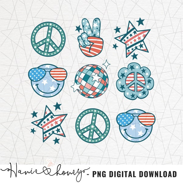 Groovy 4th of July png - 4th of July sublimations - Groovy USA png - Independence day png - Fourth of July - Peace hand sign - America vibes