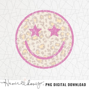 Leopard happy face PNG - Retro png - Clipart - Designs Downloads - Digital download - Shirt design clipart - Vintage sublimation - Star