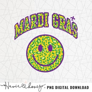 Mardi Gras Sublimation - Mardi Gras png - Leopard happy face - Retro png - Digitaler Download - Mardi Gras Sublimation - Mardi Gras Shirt png