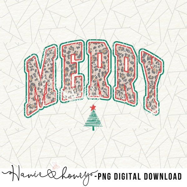 Leopard  print merry png - Merry Christmas png - Vintage Christmas png - Christmas vibes png - Christmas design - Retro Christmas png