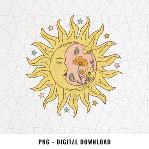 Celestial sun moon PNG - Retro png - Vintage butterfly png - Clipart -Retro sublimation - Designs Downloads - Shirt design sublimation