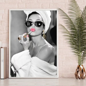 Audrey Hepburn Lipstick pink Print Wall Art Home Decor A3 A4