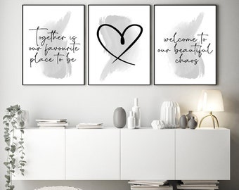 Together Favourite Set of 3 Home Bedroom Prints Wall Art Home Decor Gifts