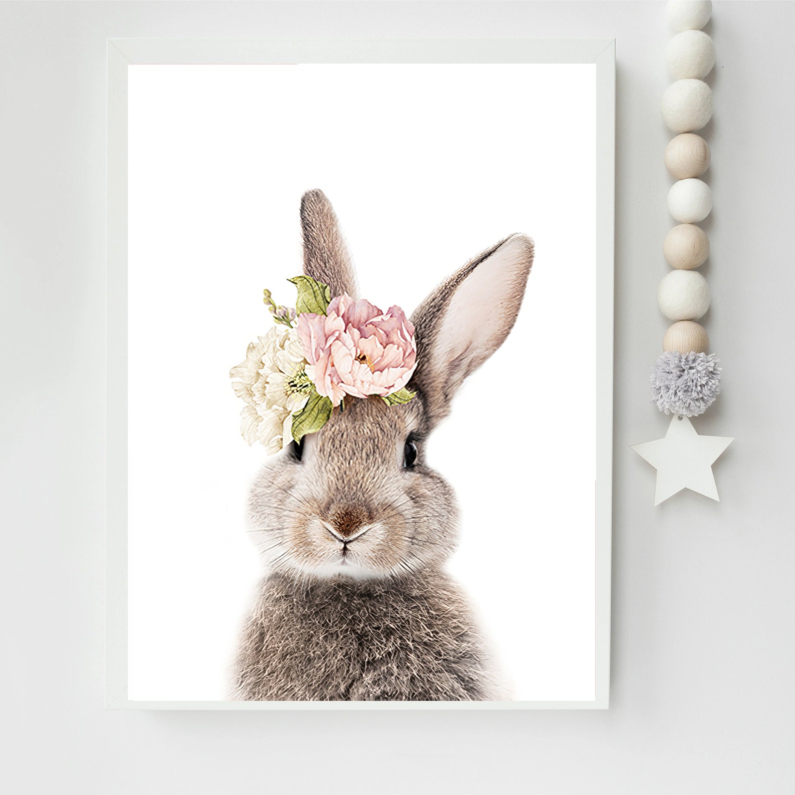 Set of 2 Bunny Rabbit Print Pink Flowers Home Decor Wall Art Prints A4 ...