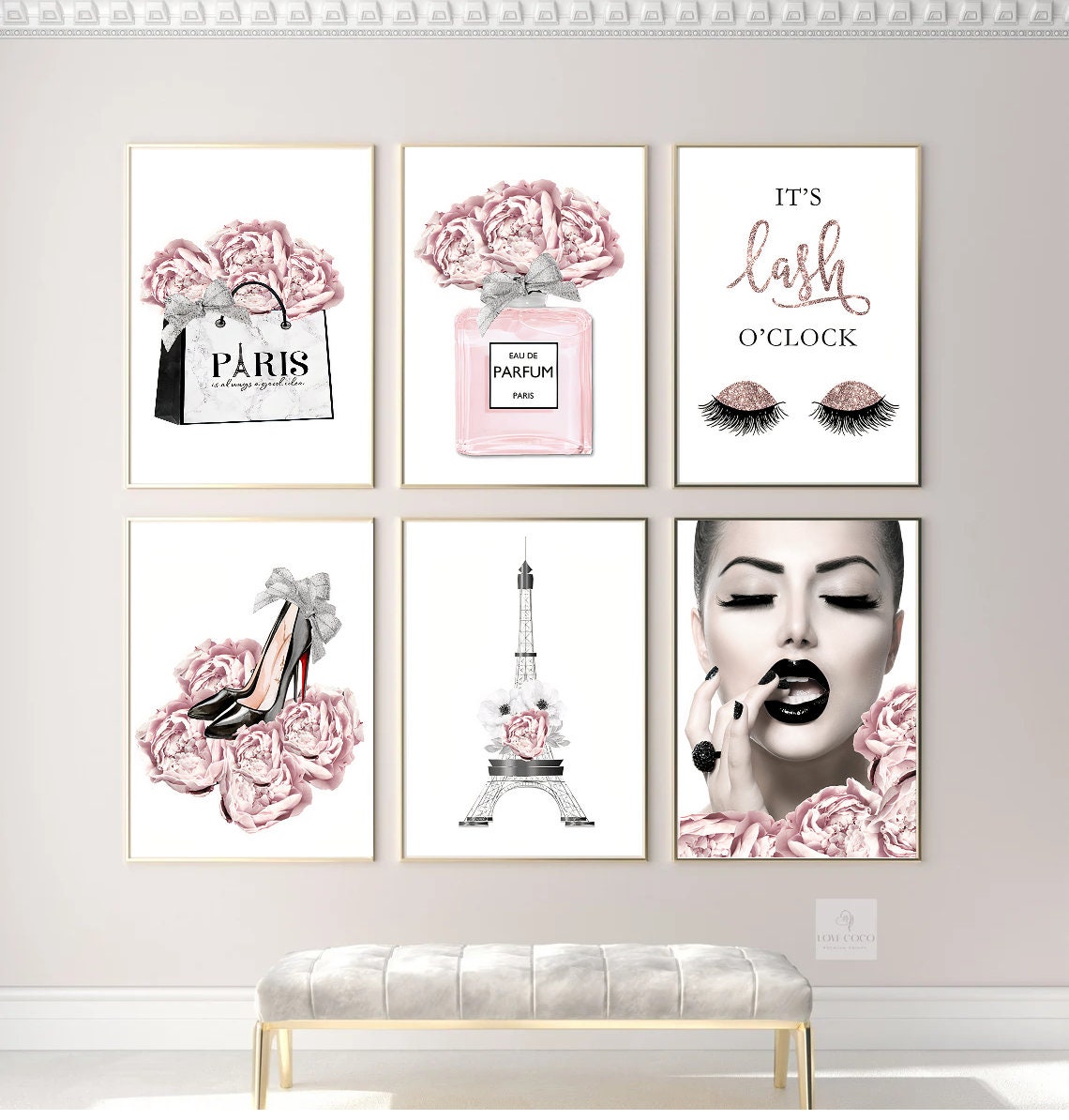 Set of 6 Perfume Bottle Prints Paris Eiffel Tower Fashion Art 