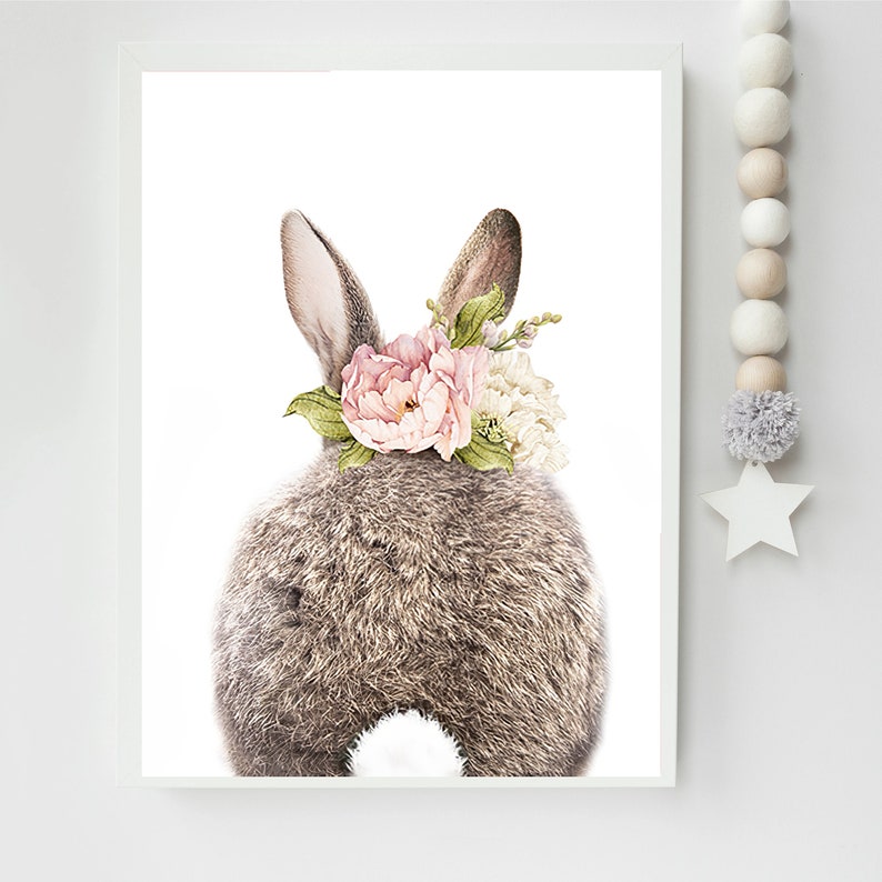 Set of 2 Bunny Rabbit Print Pink Flowers Home Decor Wall Art Prints A4 ...