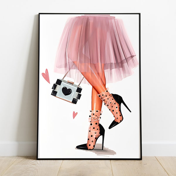 Pink Heels Fashion Art Print Wall Art Home Decor A3 A4