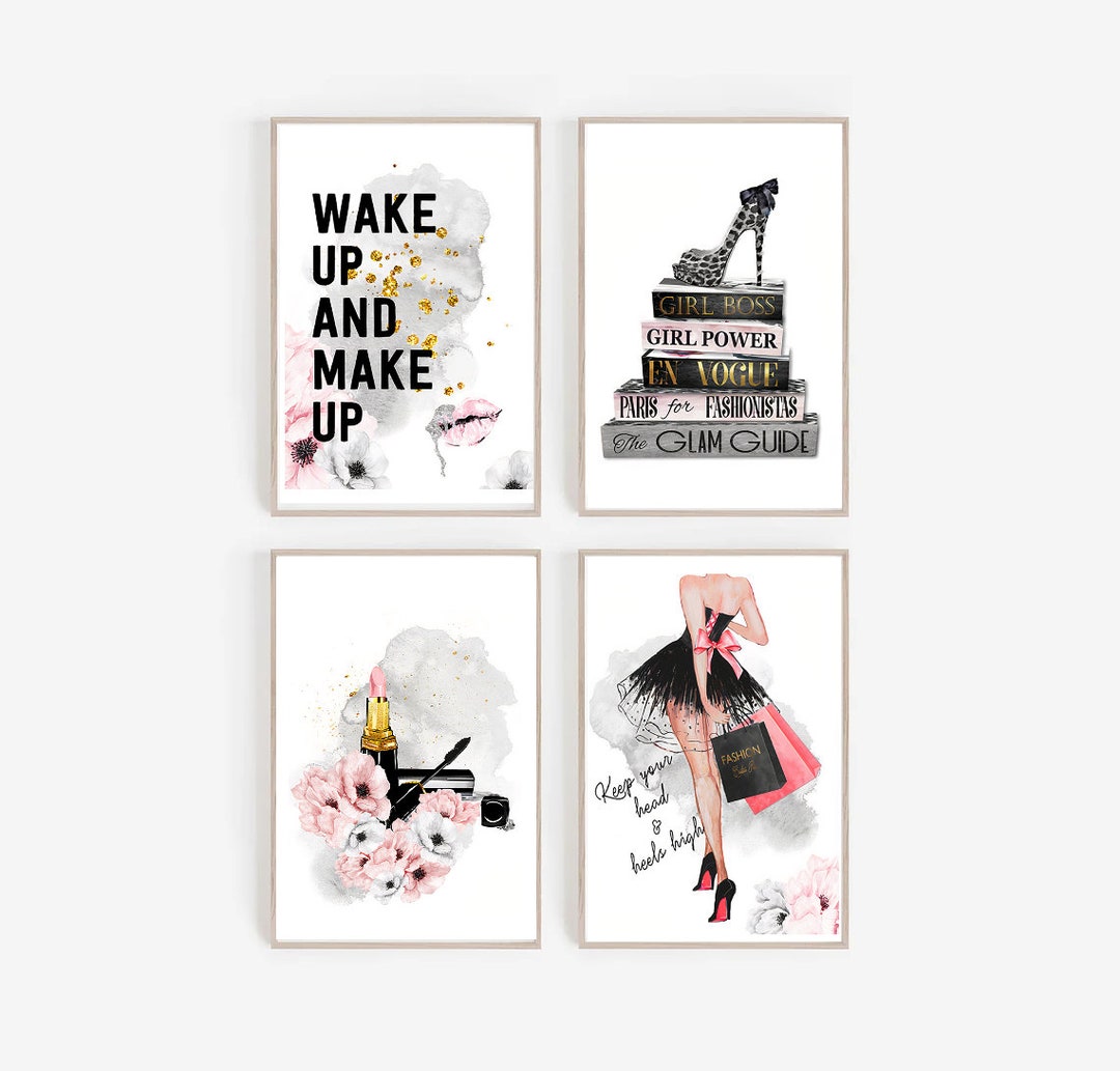 Set of 4 Fashion Art Prints Wake up and Make up Fashion Books Prints