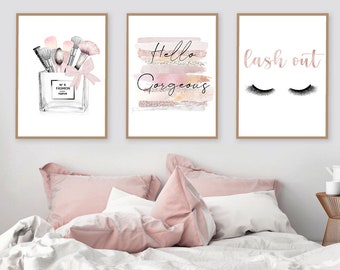Set of 3 Hello Gorgeous Lashes Fashion Art prints dressing room prints Lashes Prints A4 A3
