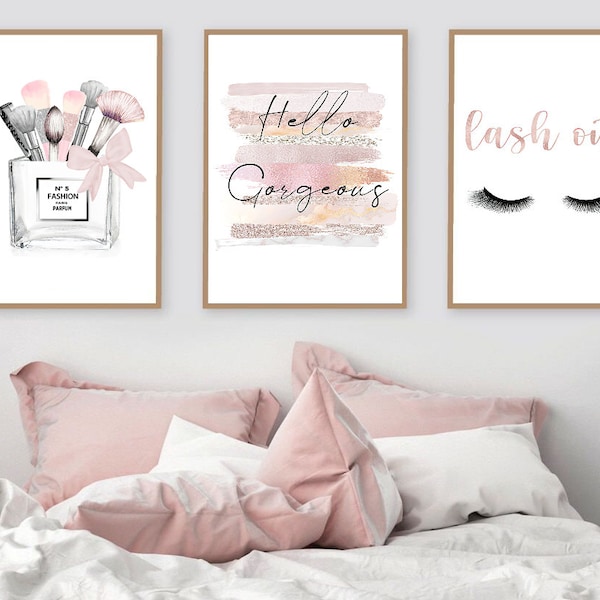 Set of 3 Hello Gorgeous Lashes Fashion Art prints dressing room prints Lashes Prints A4 A3