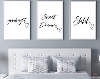 Goodnight Sweet Dreams Set of 3 Home Bedroom Prints Wall Art Home Decor Gifts