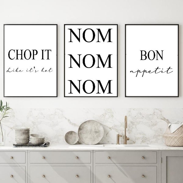 Set of 3 Funny Joke KItchen Prints Chop It Like Its Hot Nom Modern Wall Art Line Art Prints Home Decor 013