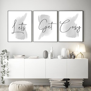 Lets Get Cosy Set of 3 Home Bedroom Prints Wall Art Home Decor Gifts