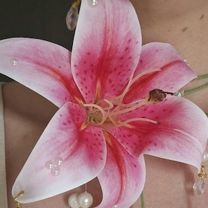 Artificial lily necklace, mineral pearls, freshwater pearls, crystal, cotton cord, stainless steel image 2