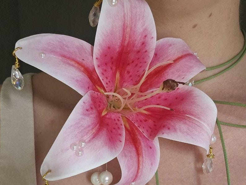 Artificial lily necklace, mineral pearls, freshwater pearls, crystal, cotton cord, stainless steel image 2