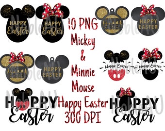 10 Mickey & Minnie Mouse Happy Easter PNG, Happy Easter, Easter Egg, Sublimation Design, Glitter, Easter, Couples PNG Images, 300 DPI, Png