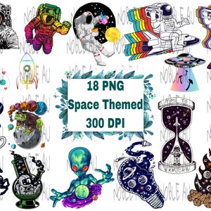 18 PNG con temática espacial, PNG de astronauta, Espacio exterior, Alien, Planetas, Nave espacial, Cohete, Impresiones digitales, Diseño de sublimación, Descarga digital, png