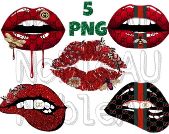 5 Lips PNG, Sublimation design, Trendy, High Quality, 300 dpi, PNG