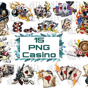 15 cartas PNG, Juegos de azar, Casino PNG, Máquina tragamonedas, Calavera, Cartas de cuatro ases, Diseños de sublimación, Impresiones digitales, PNG de alta resolución, Póquer