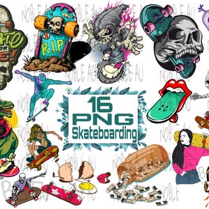 16 Skateboarding PNG, Skate Deck, Skate or Die, Dinosaur, Skateboard Skeleton, Gothic Skater, Sublimation Designs, Skating Lovers, Skull PNG